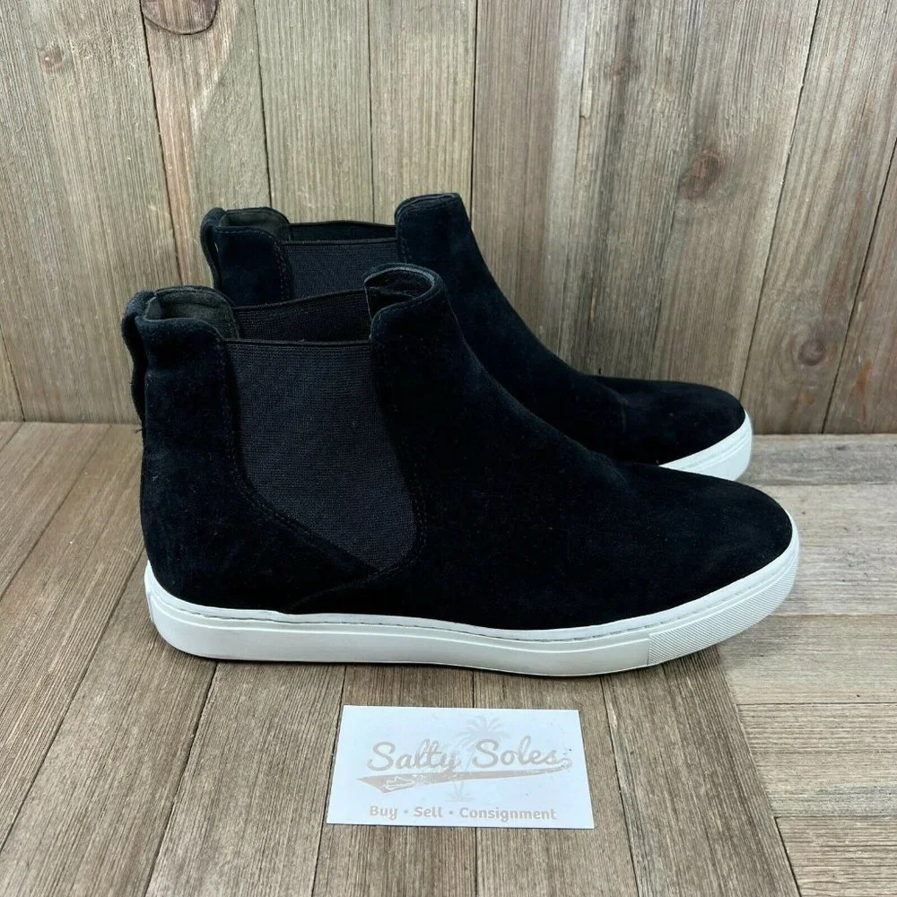 Vince Newlyn Womens 8.5 Black Suede Pull On Sneakers Ankle Boots Shoes Chelsea